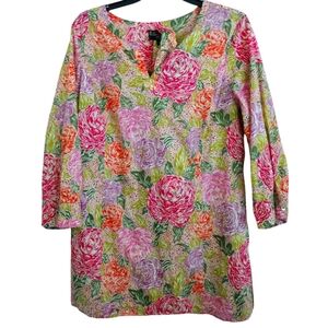 Brooks Brothers X Liberty Art Fabrics bright floral cotton top with belt Size XL